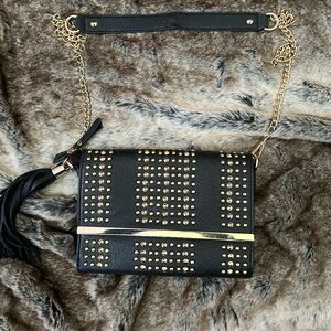 Black and Gold Studded Crossbody Bag